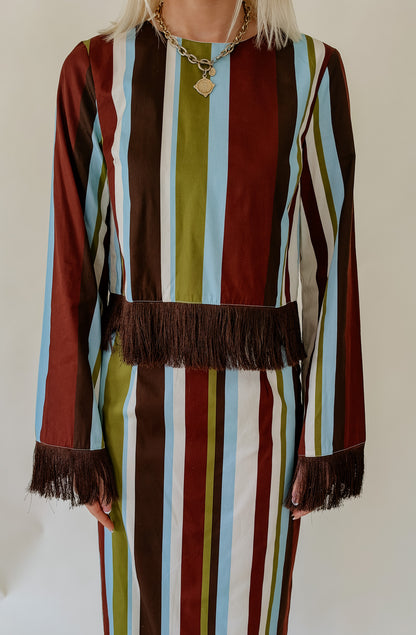 DOWN THE LINE STRIPED FRINGE TOP