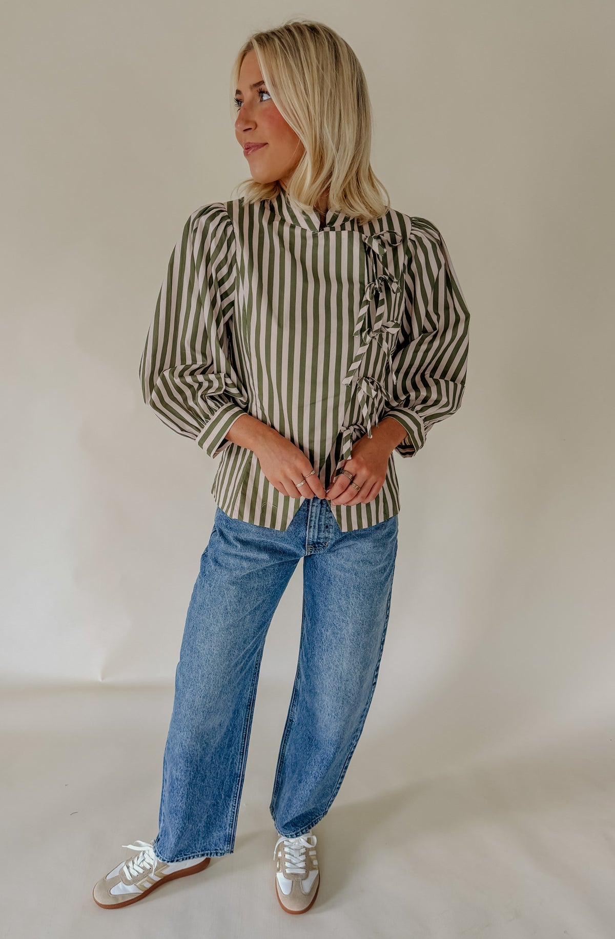 THE HEIDI STRIPED TIE FRONT BLOUSE