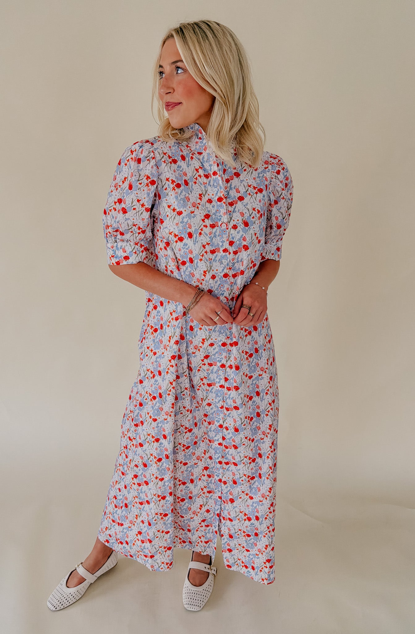 GARDEN ROMANCE SHIFT MIDI DRESS