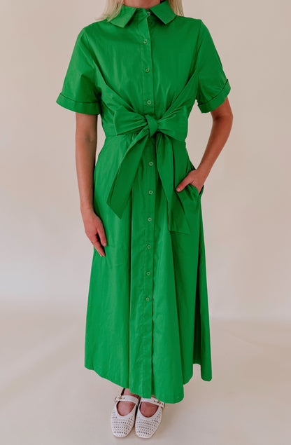 THE ESSENTIAL POPLIN BLEND TIE WAIST MIDI DRESS