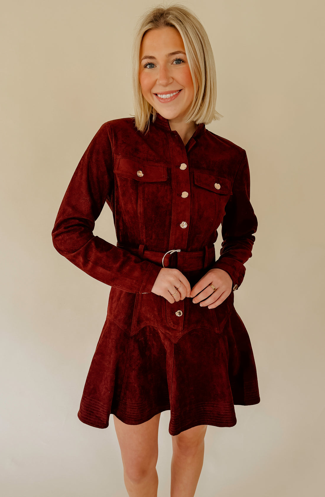 CIEBON LAURIE BELTED LONG SLEEVE MINI DRESS