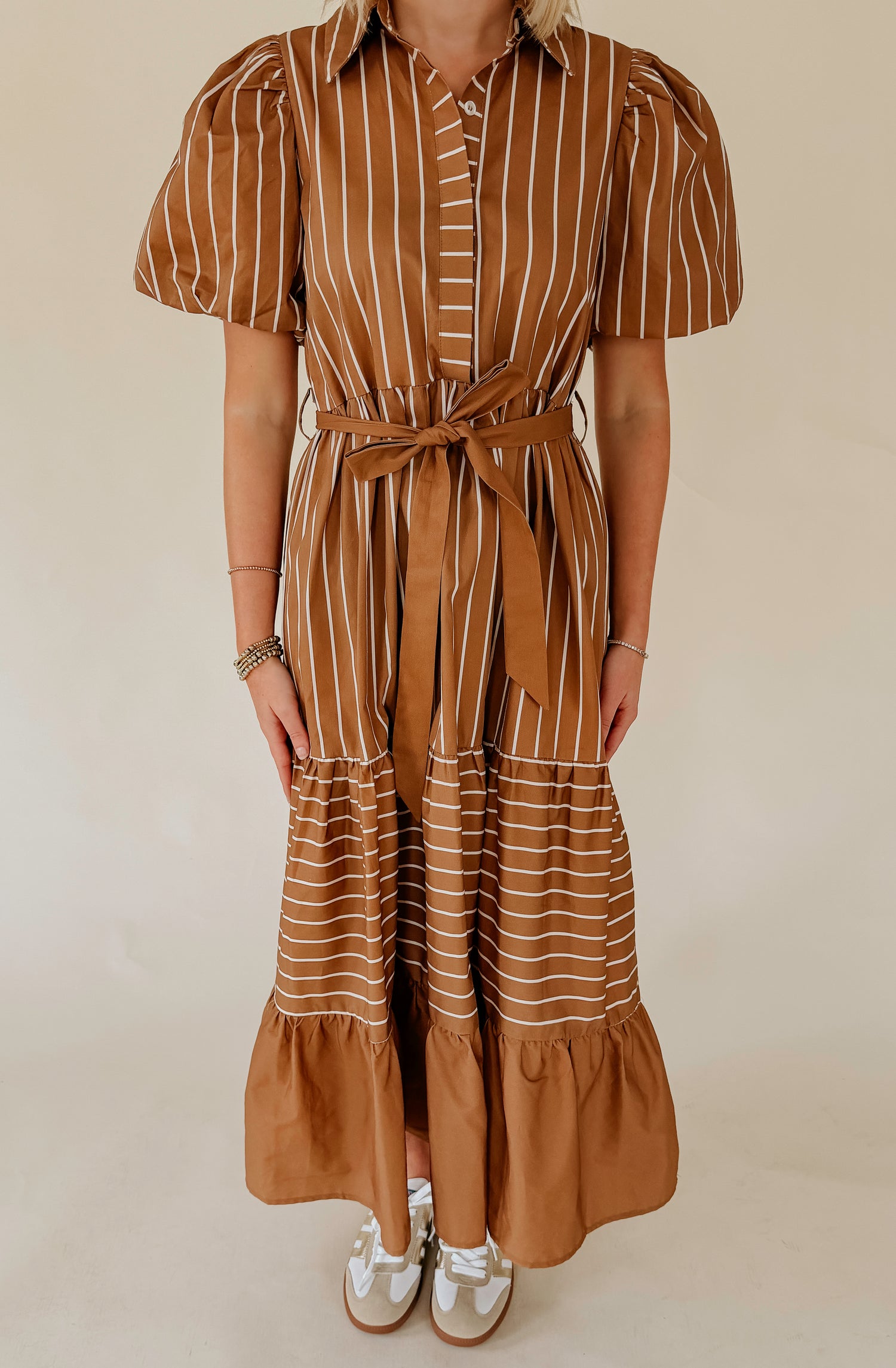 GOLDEN HOUR STRIPED MIDI DRESS