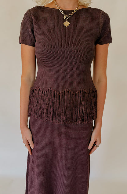 ENGLISH FACTORY FRINGE SHORT SLEEVE KNIT TOP