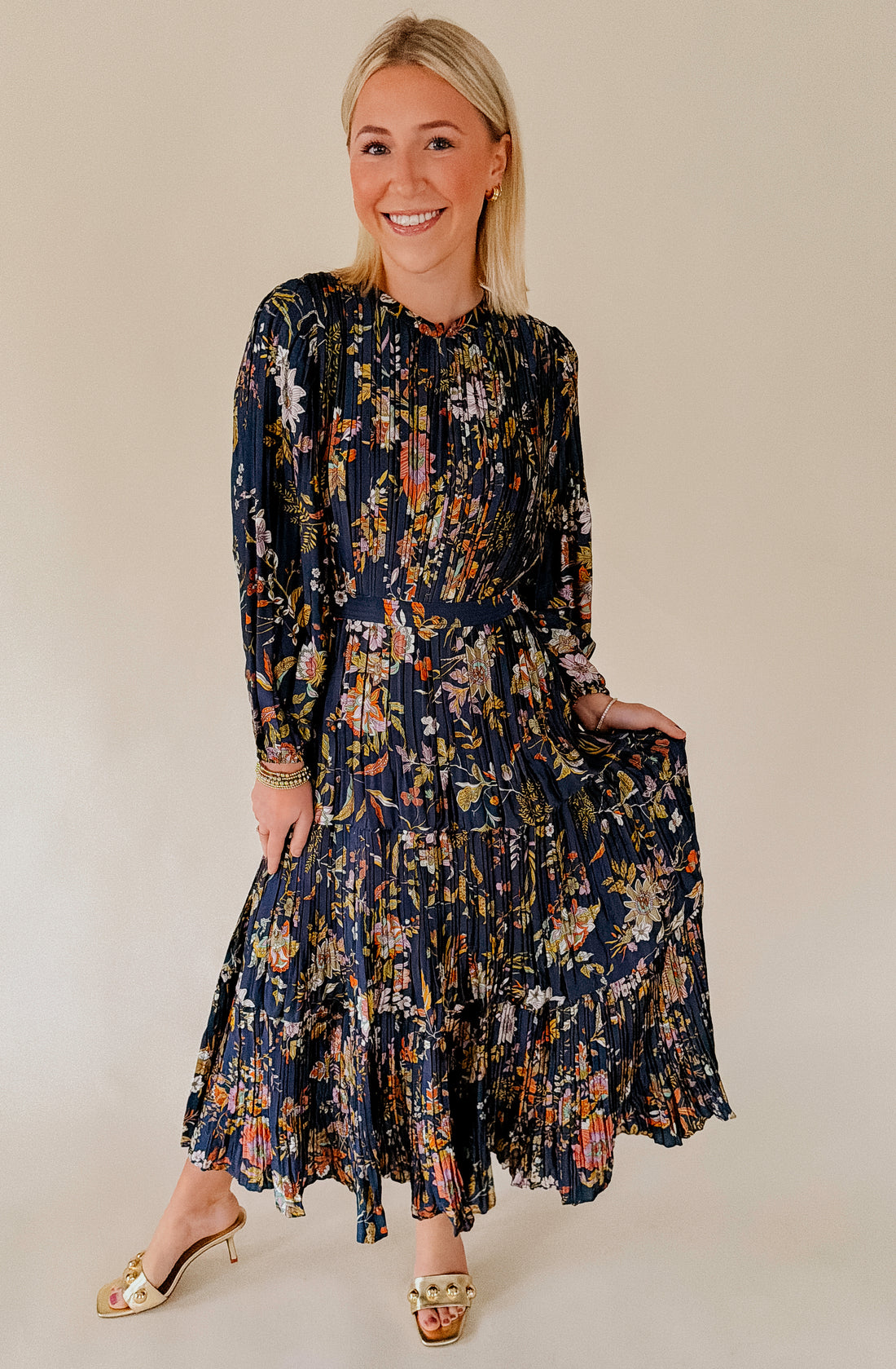 THE AMBER PLEATED MIDI DRESS