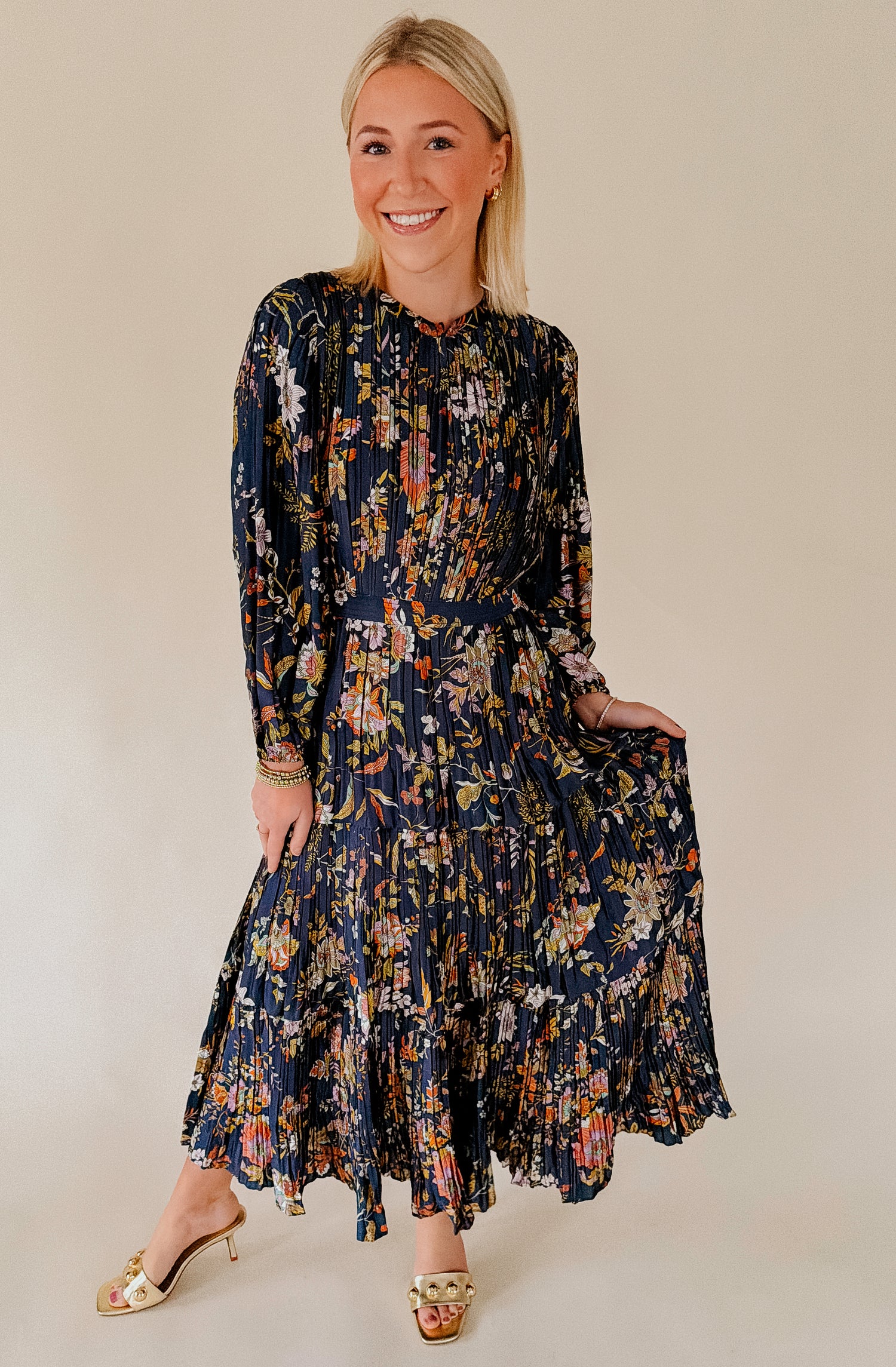 THE AMBER PLEATED MIDI DRESS