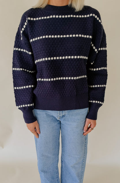 NAVY POPCORN STRIPED SWEATER