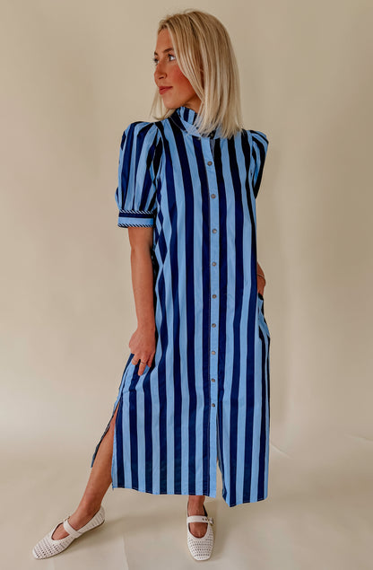 STRIPED TO PERFECTION POPLIN BLEND MIDI DRESS