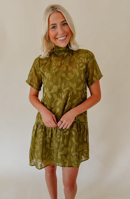 OLIVE BRANCH SHIFT MINI DRESS