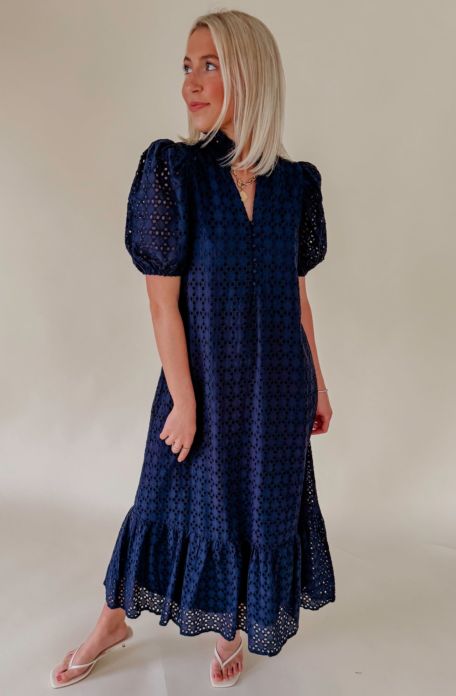 ONE &amp; DONE EYELET MIDI DRESS