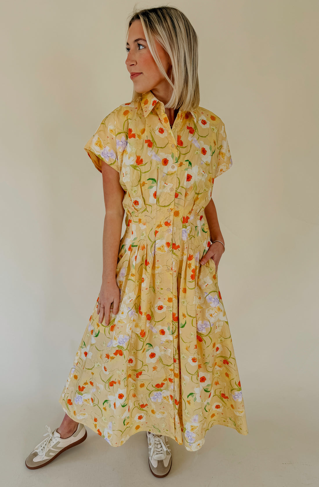 BRIGHTEN YOUR DAY BUTTONED MIDI DRESS