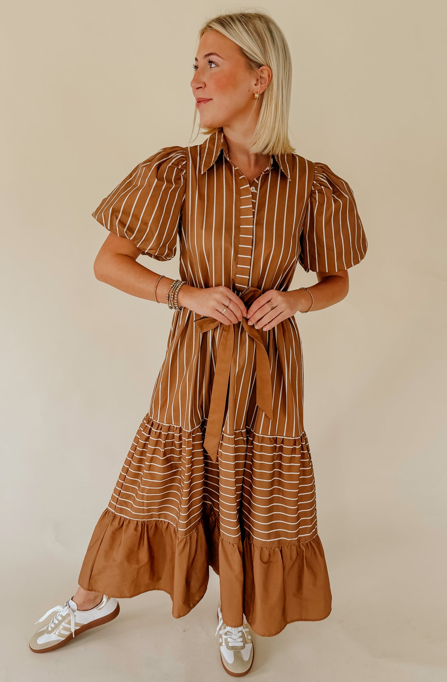 GOLDEN HOUR STRIPED MIDI DRESS