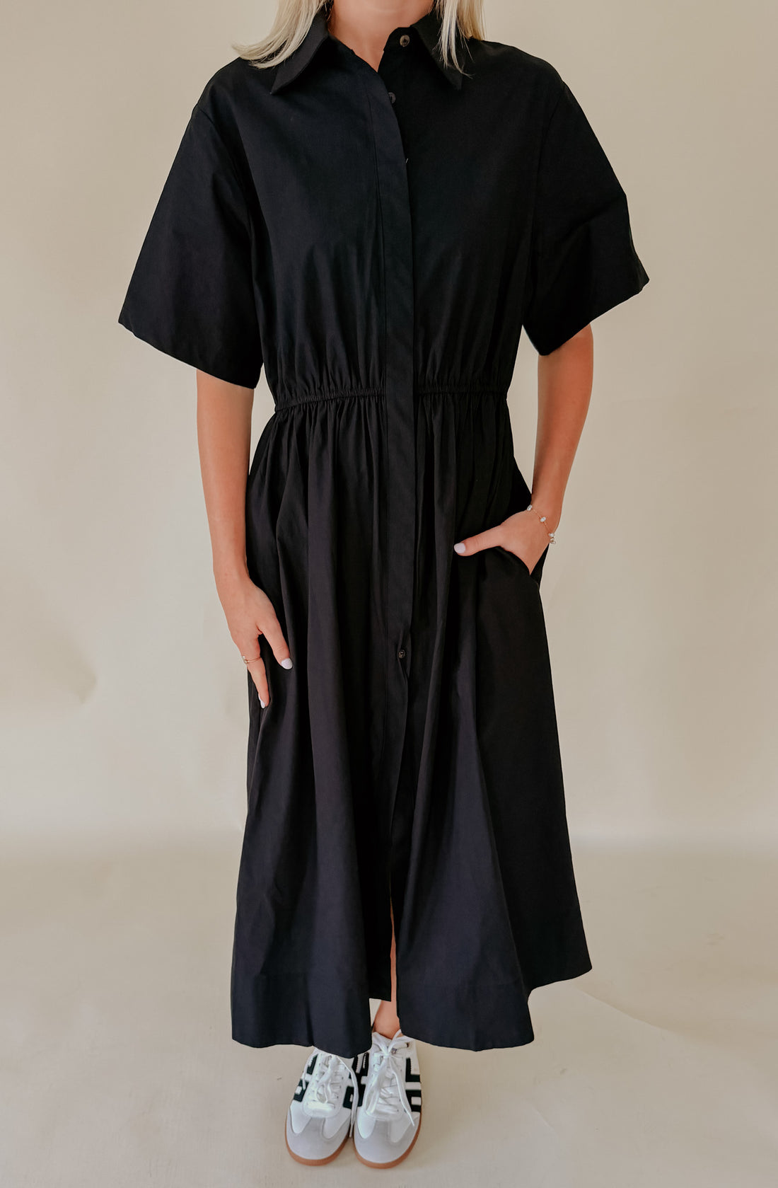 LITTLE BLACK POPLIN BLEND MIDI DRESS