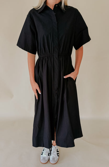 LITTLE BLACK POPLIN BLEND MIDI DRESS