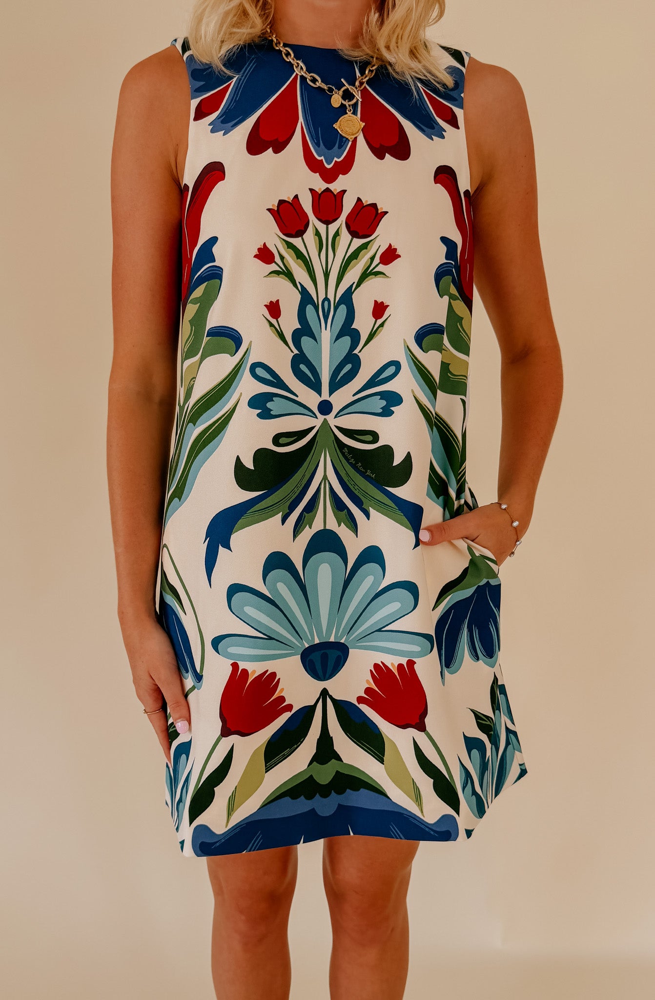 MESTIZA ORNAMENTED SHIFT DRESS