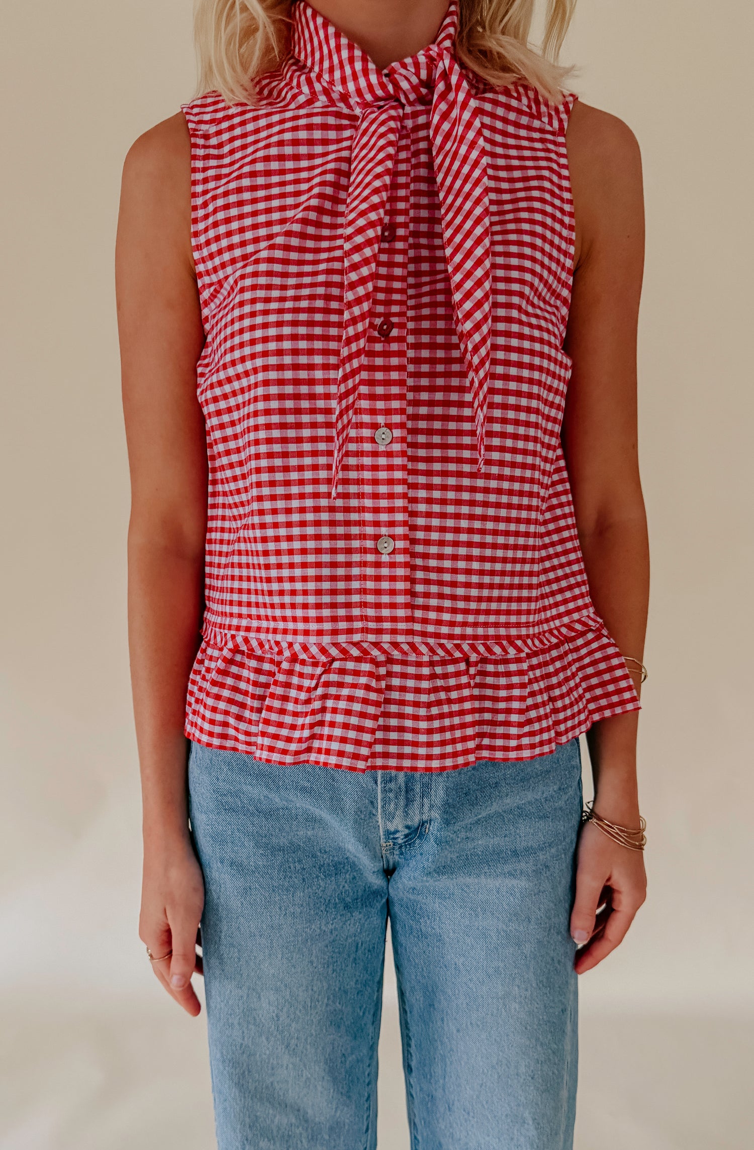 TIE BREAKER GINGHAM TOP