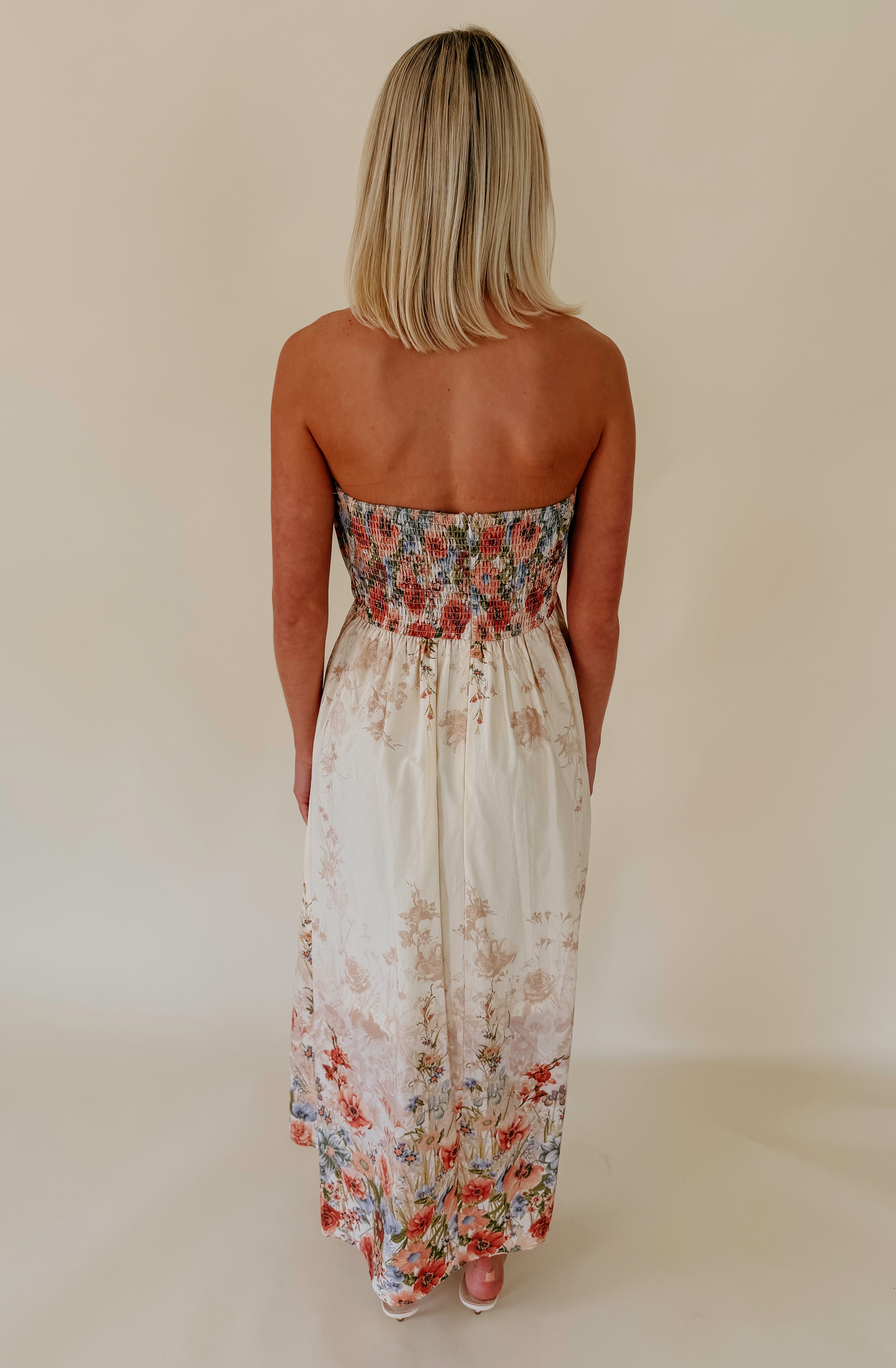 HAVING A BALL STRAPLESS MIDI DRESS