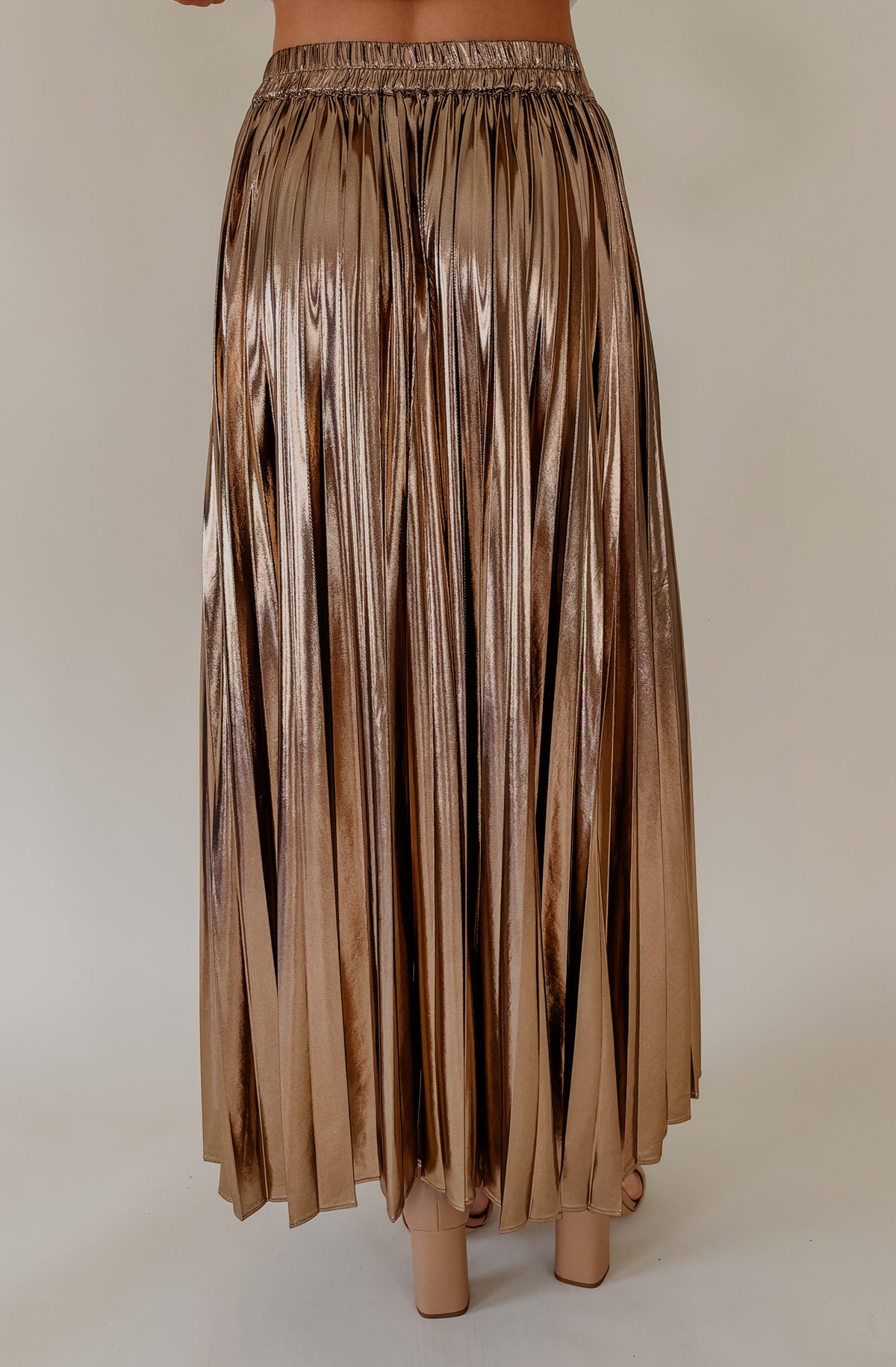SHINE BRIGHT PLEATED MIDI SKIRT