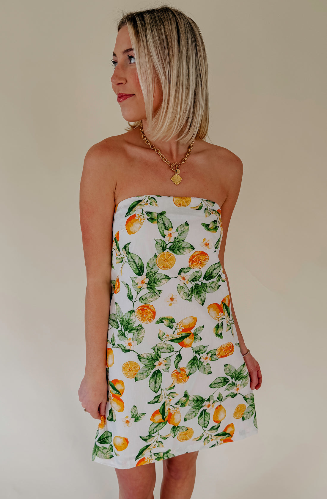 WHEN LIFE GIVES YOU LEMONS STRAPLESS DRESS