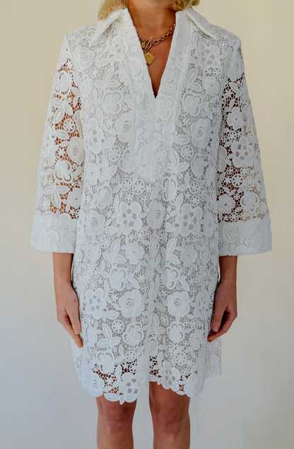 GUIPURE LACE MINI SHIFT DRESS