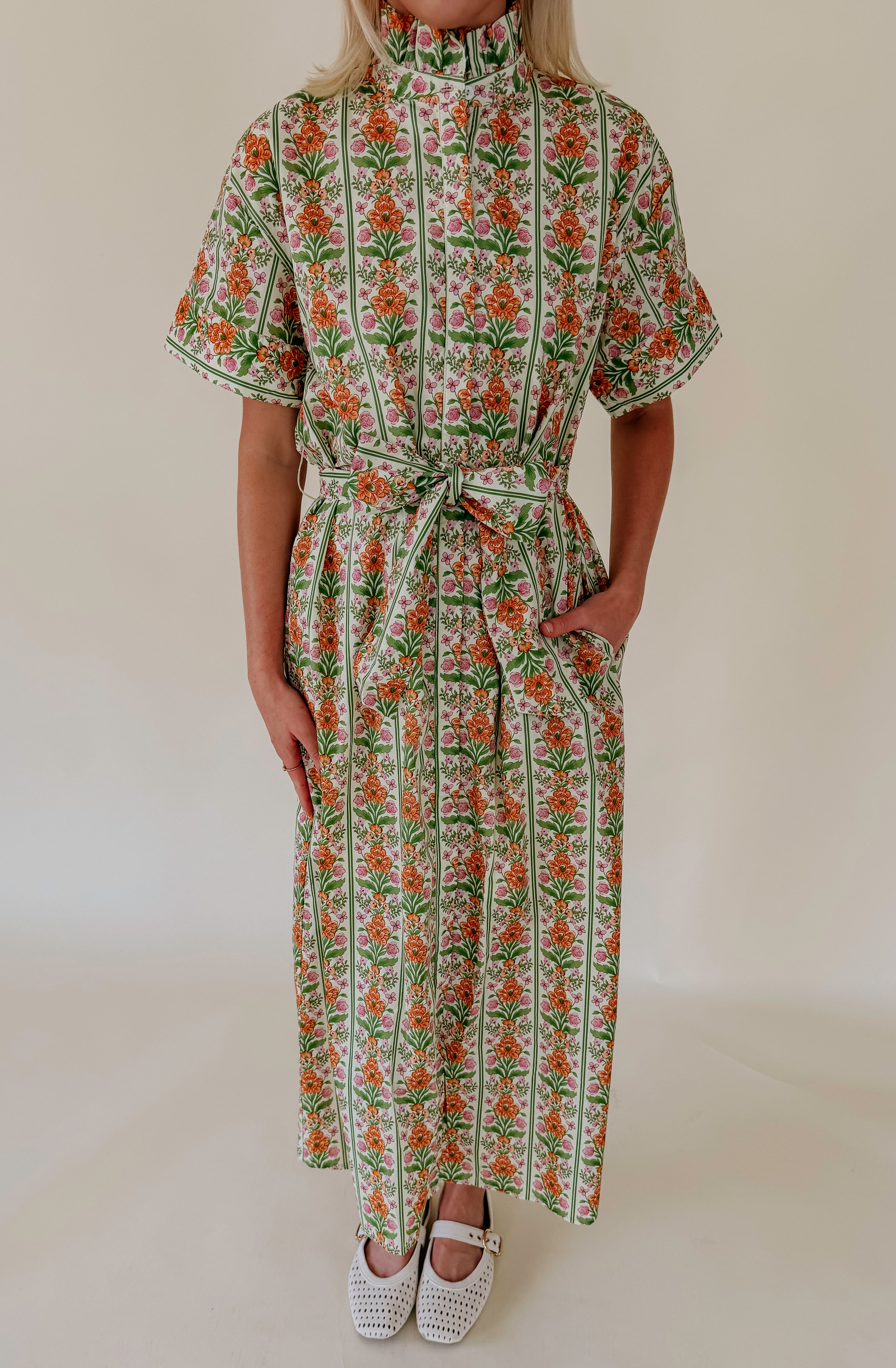 GARDEN PARTY BUTTONED MIDI DRESS