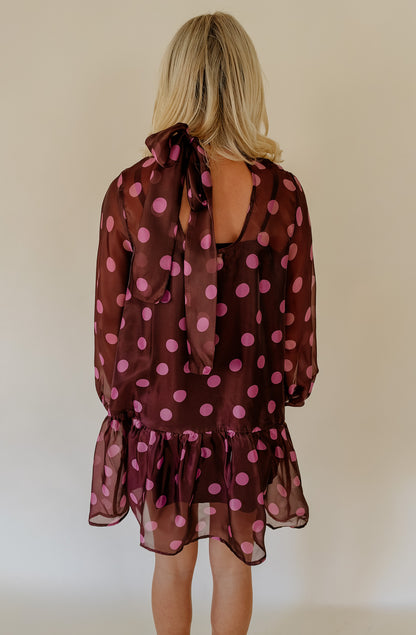 SPOTTED SHEER OVERLAY DRESS