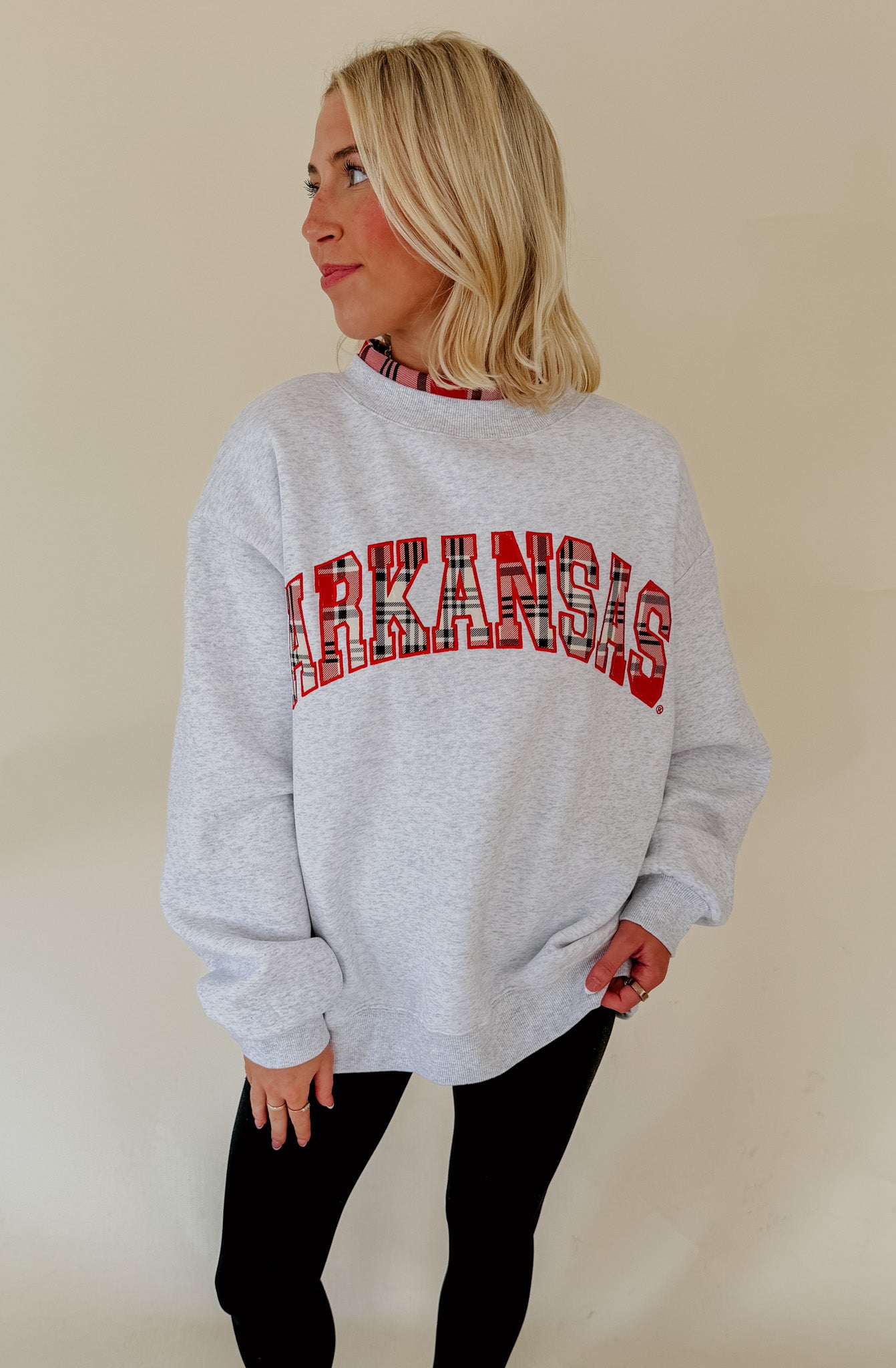 ARKANSAS PLAID MOCK NECK SWEATSHIRT