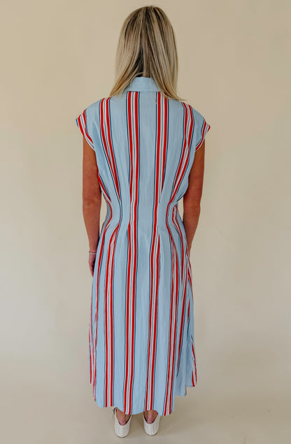 MISS AMERICANA STRIPED MIDI DRESS