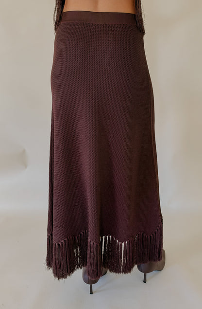 ENGLISH FACTORY FRINGE MIDI KNIT SKIRT
