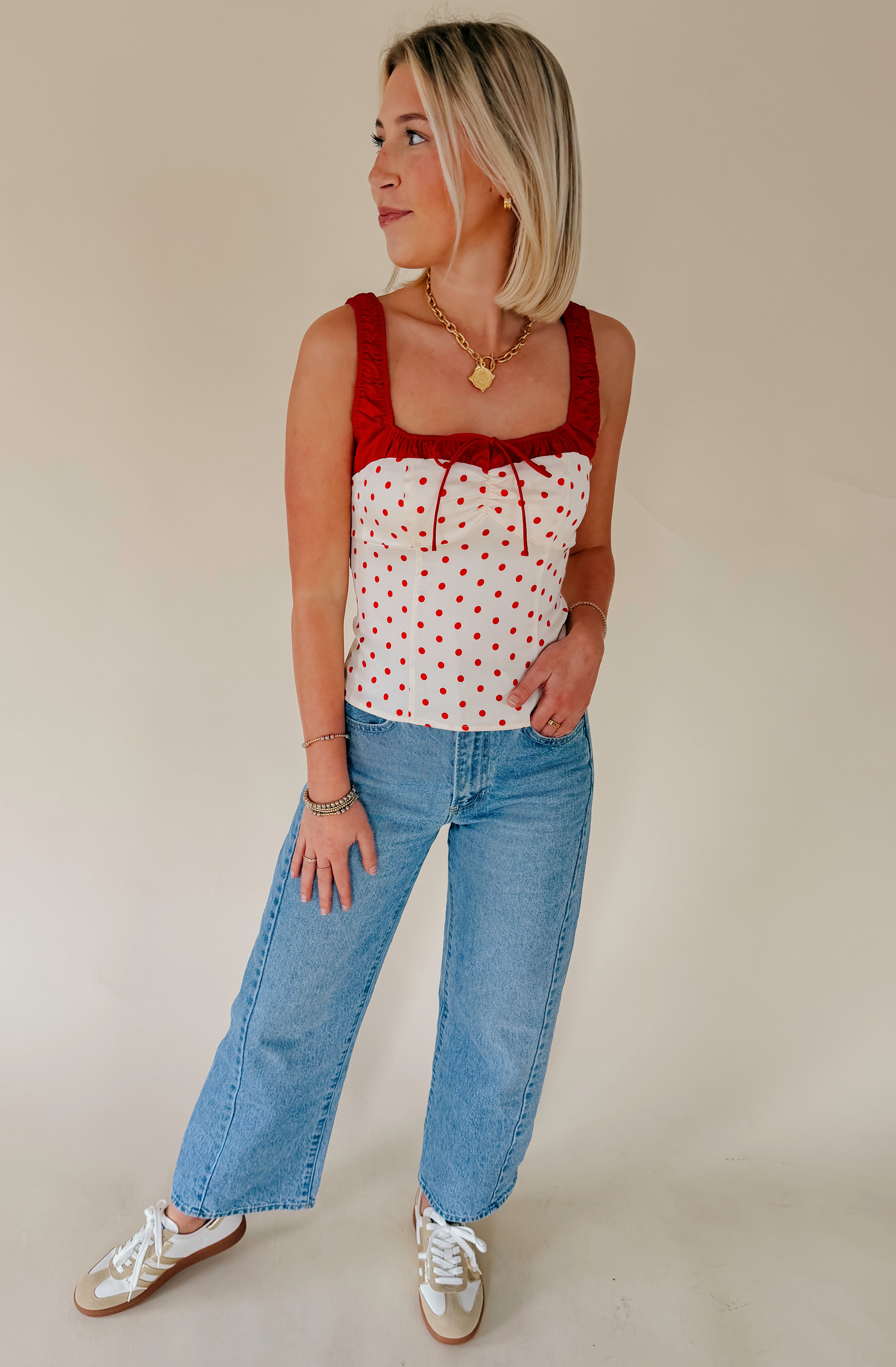 PAINT THE TOWN RED POLKA DOT TOP