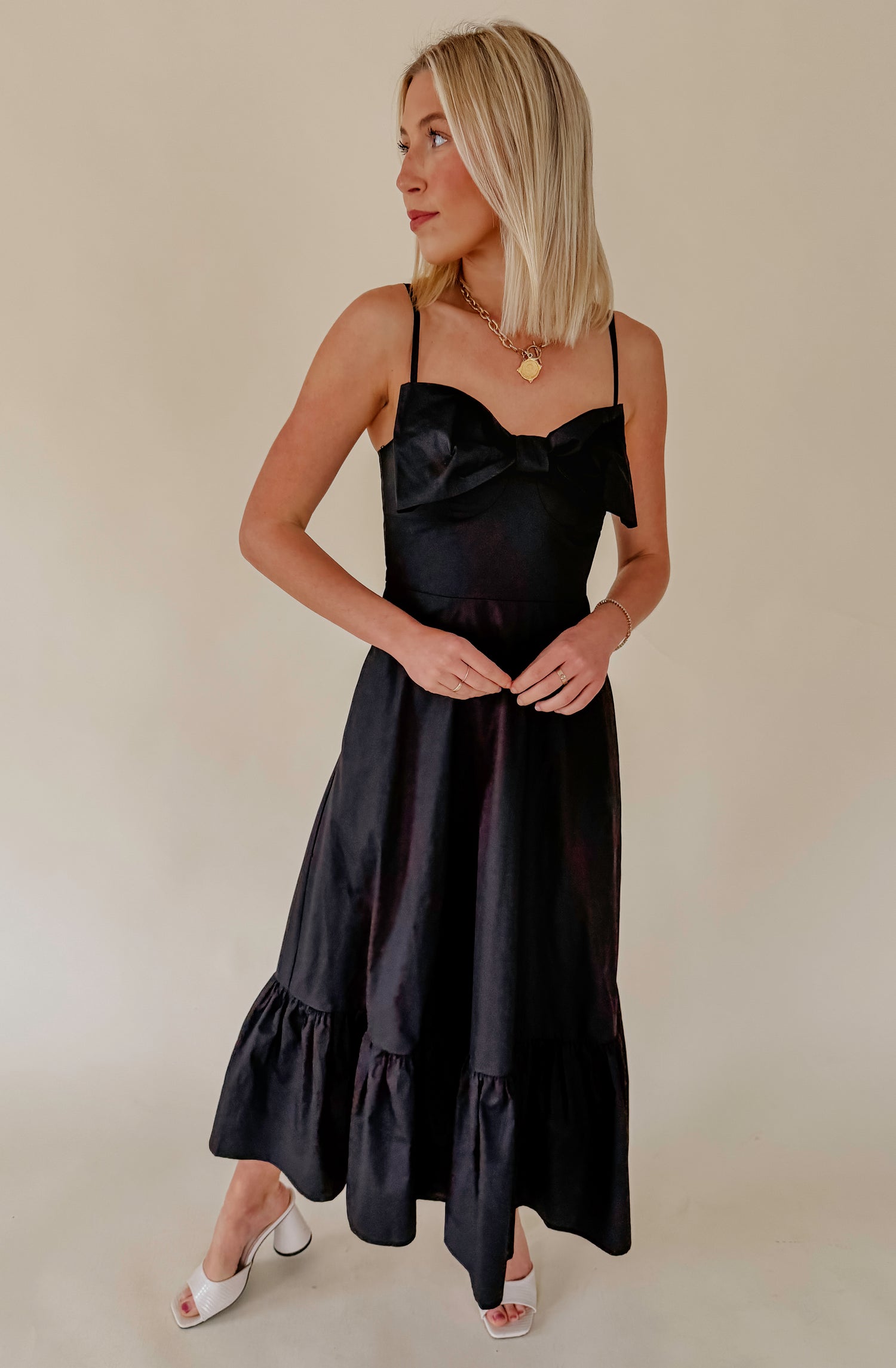 BOW FRONT MIDI DRESS