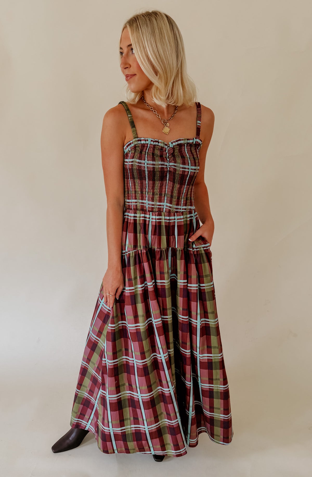 PLAID ABOUT YOU MIDI DRESS