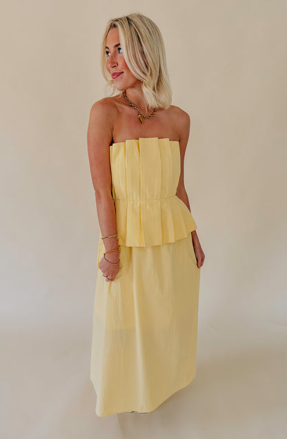 THE MAYCEE STRAPLESS MIDI DRESS