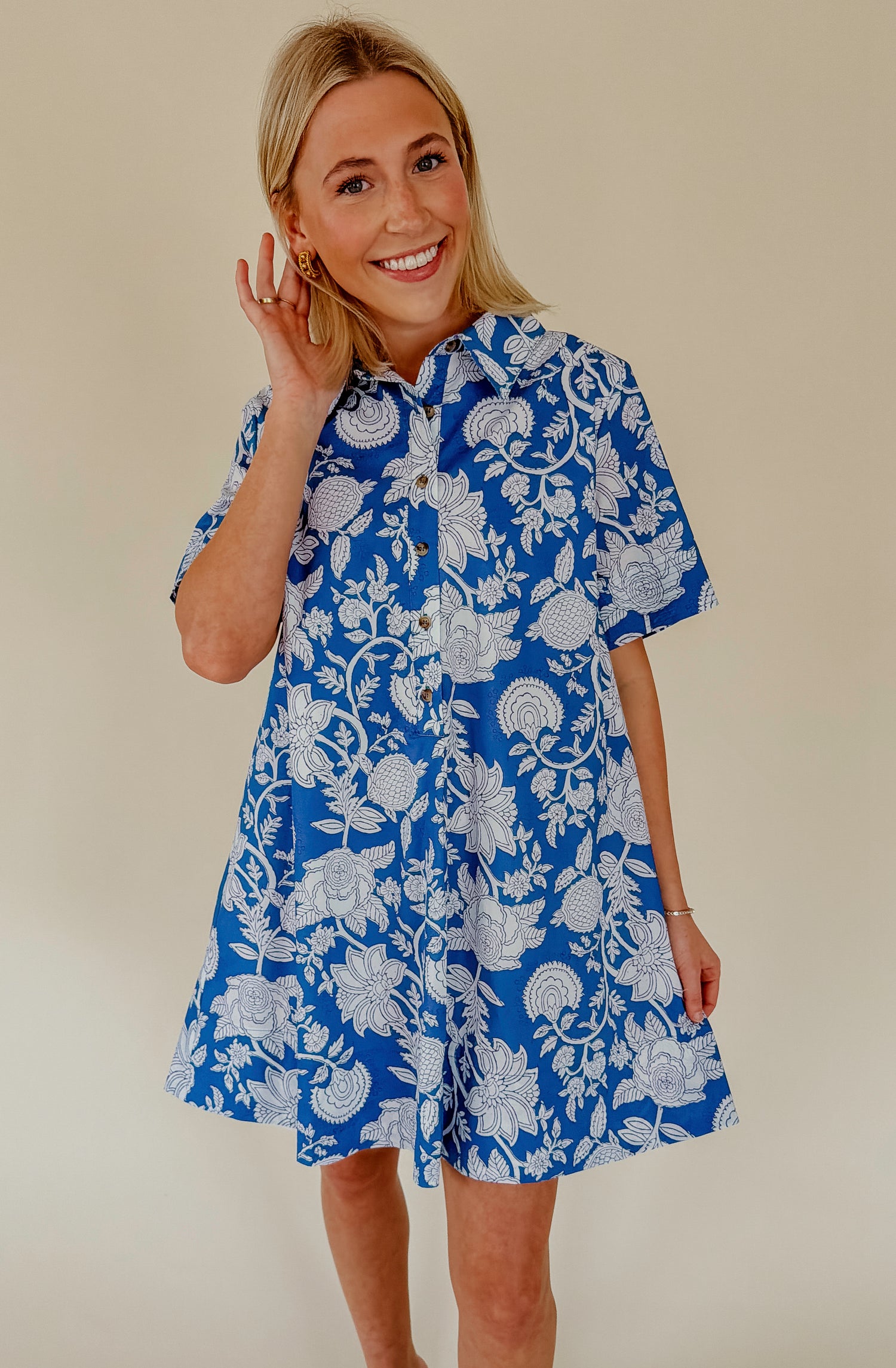 BLUE ME AWAY BUTTONED SHIFT DRESS