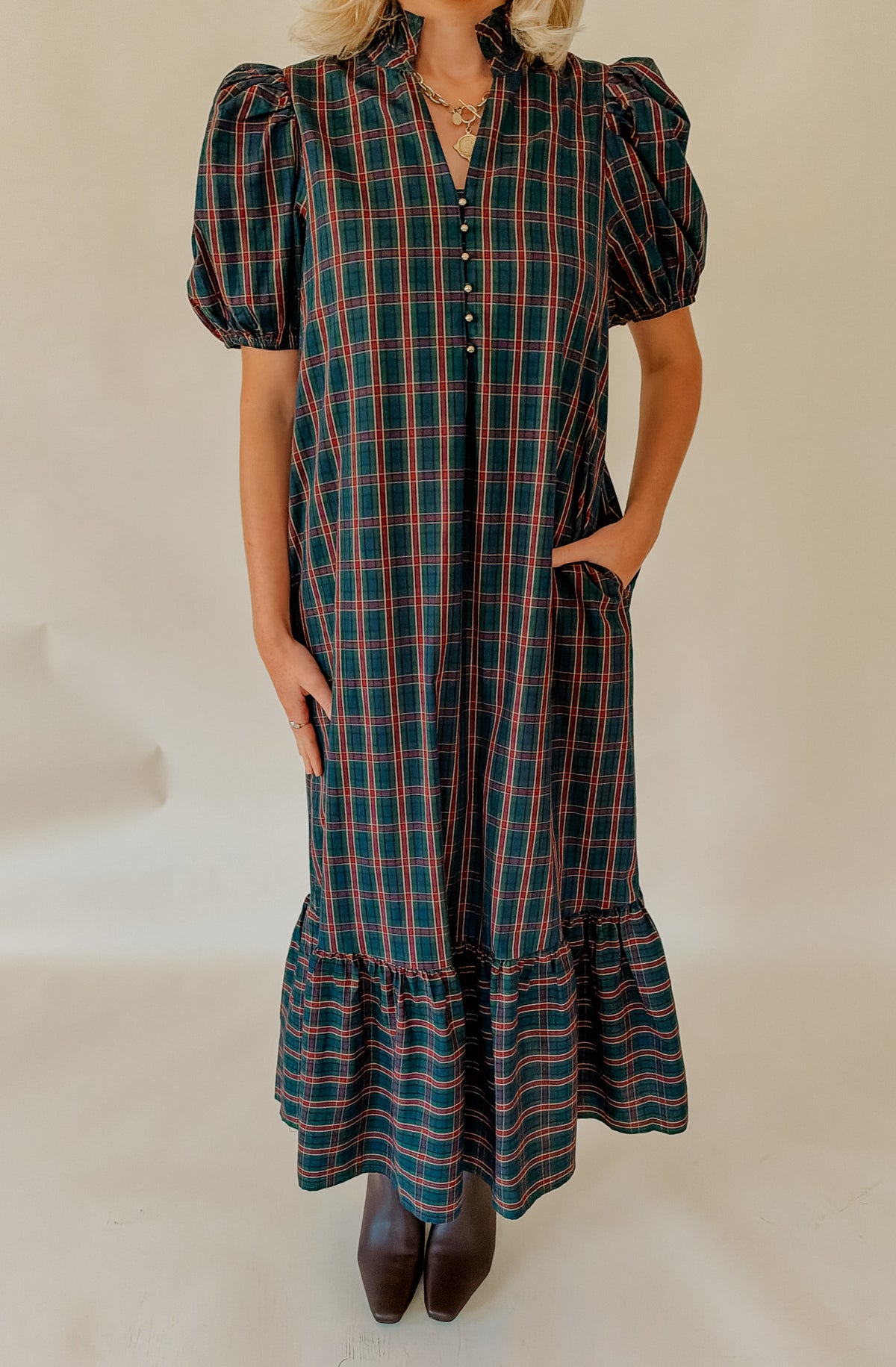 PLAID TO MEET YOU GINGHAM MIDI DRESS