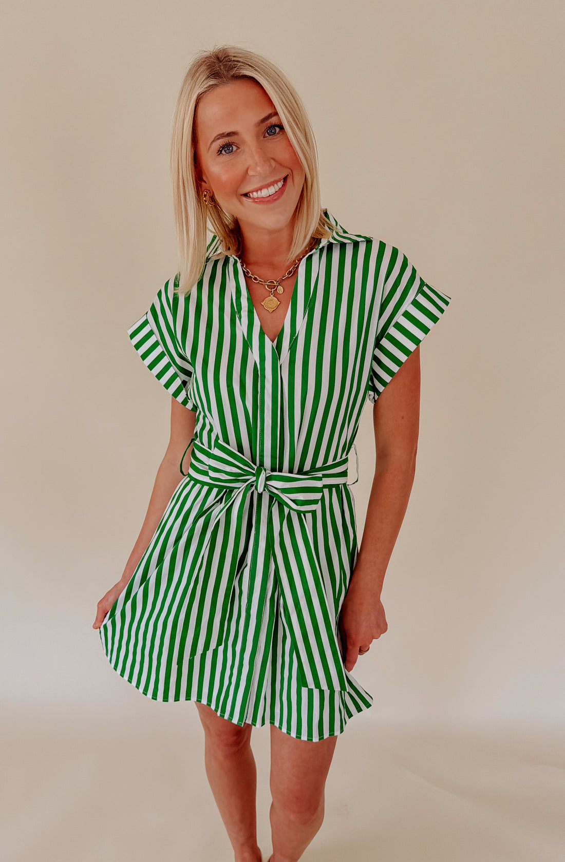 OLD MONEY STRIPED TIE WAIST MINI DRESS