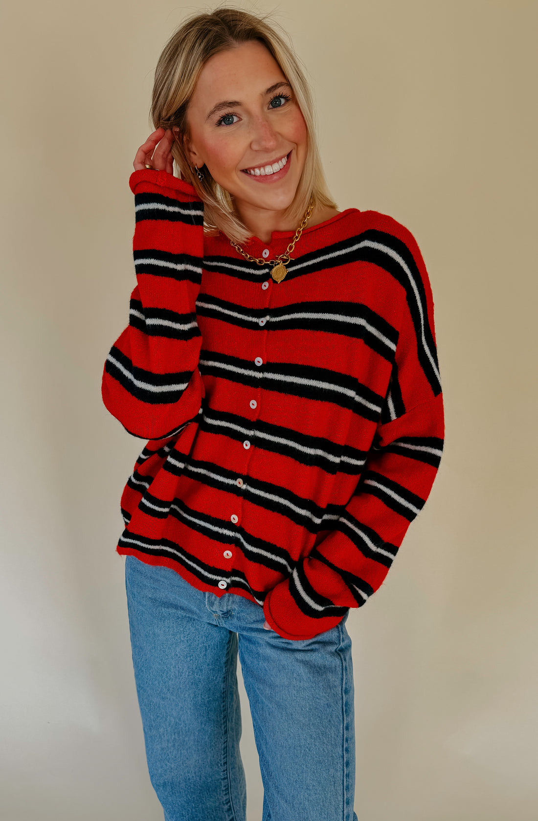 THE NIKKI STRIPED SWEATER CARDIGAN