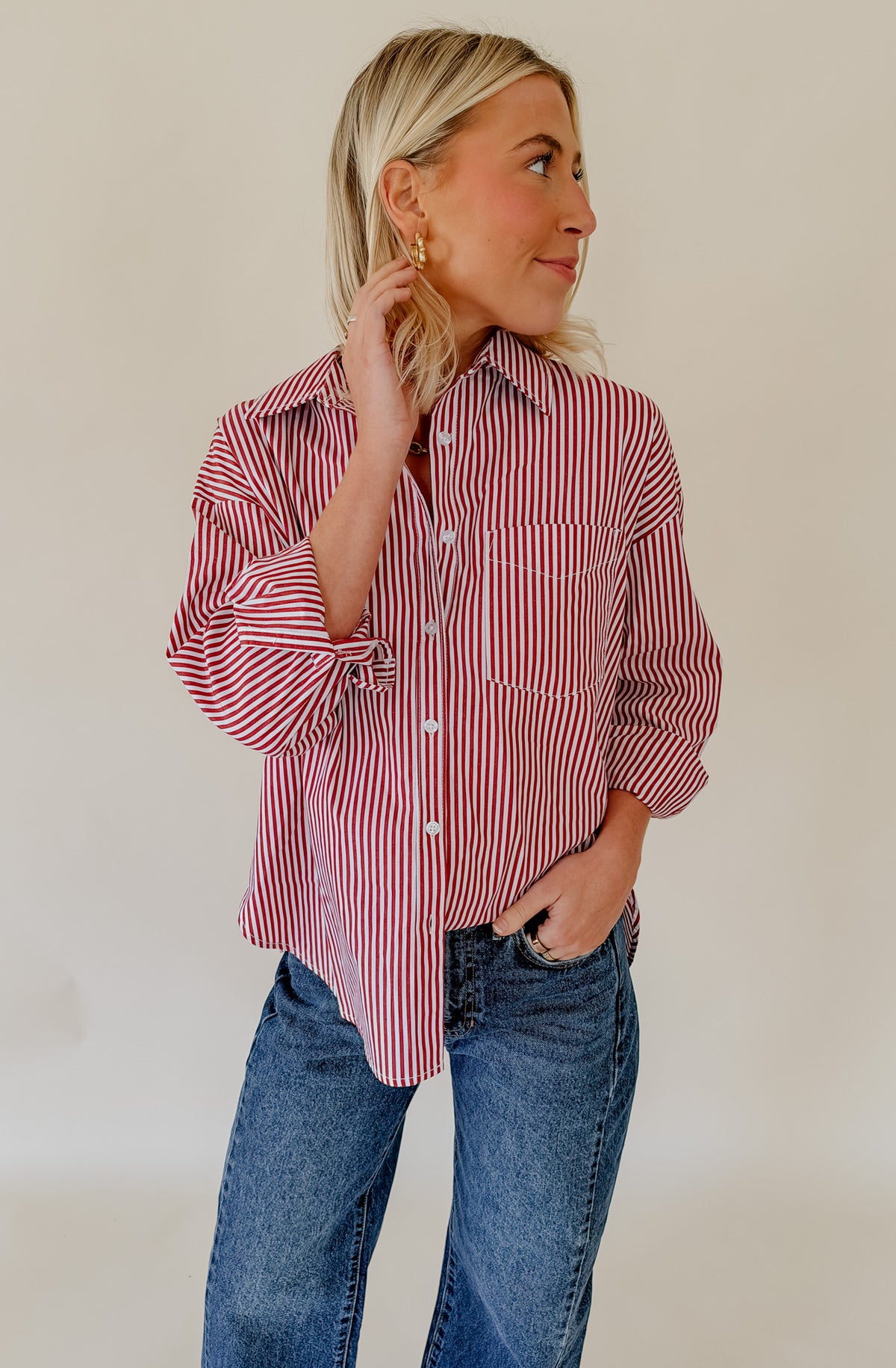 TIME AND TIME AGAIN STRIPED POPLIN BLEND BUTTON DOWN