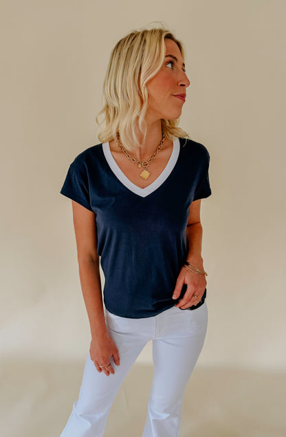 Z SUPPLY MODERN COLORBLOCKED V NECK TEE