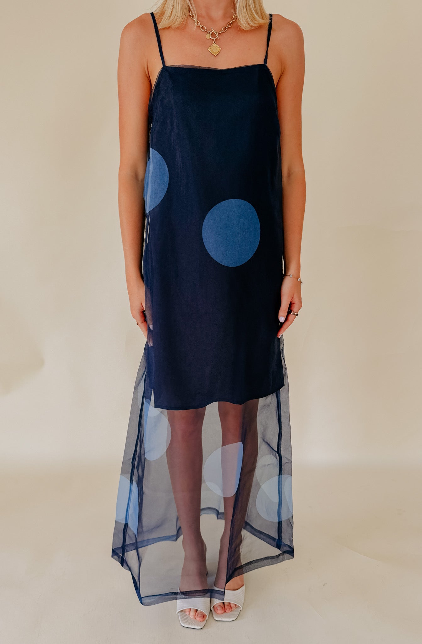 MIDNIGHT MUSE SHEER OVERLAY MIDI DRESS