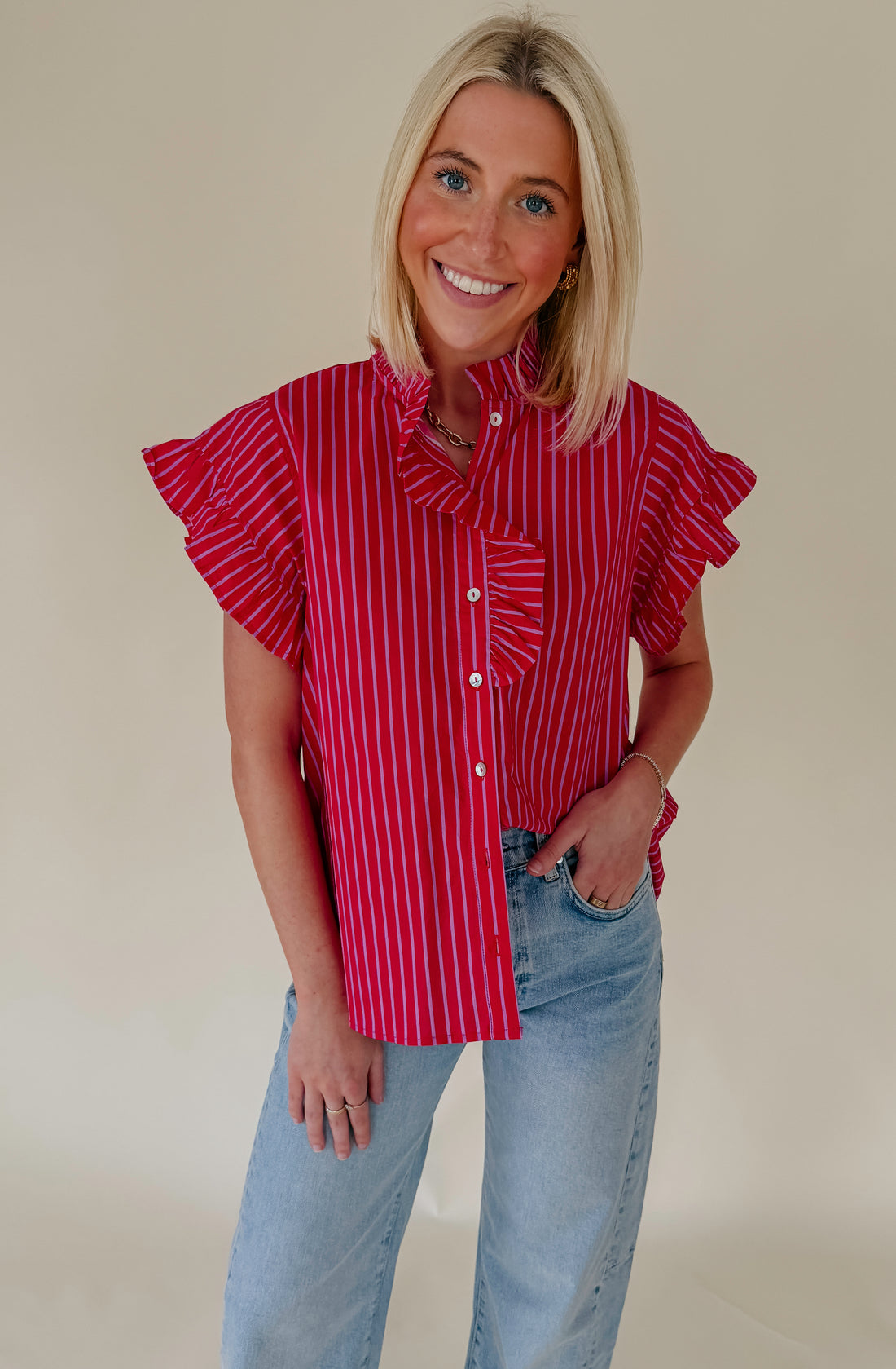 HEART SET STRIPED BLOUSE