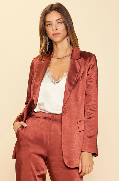 FALL MEETINGS ONE BUTTON SATIN BLAZER