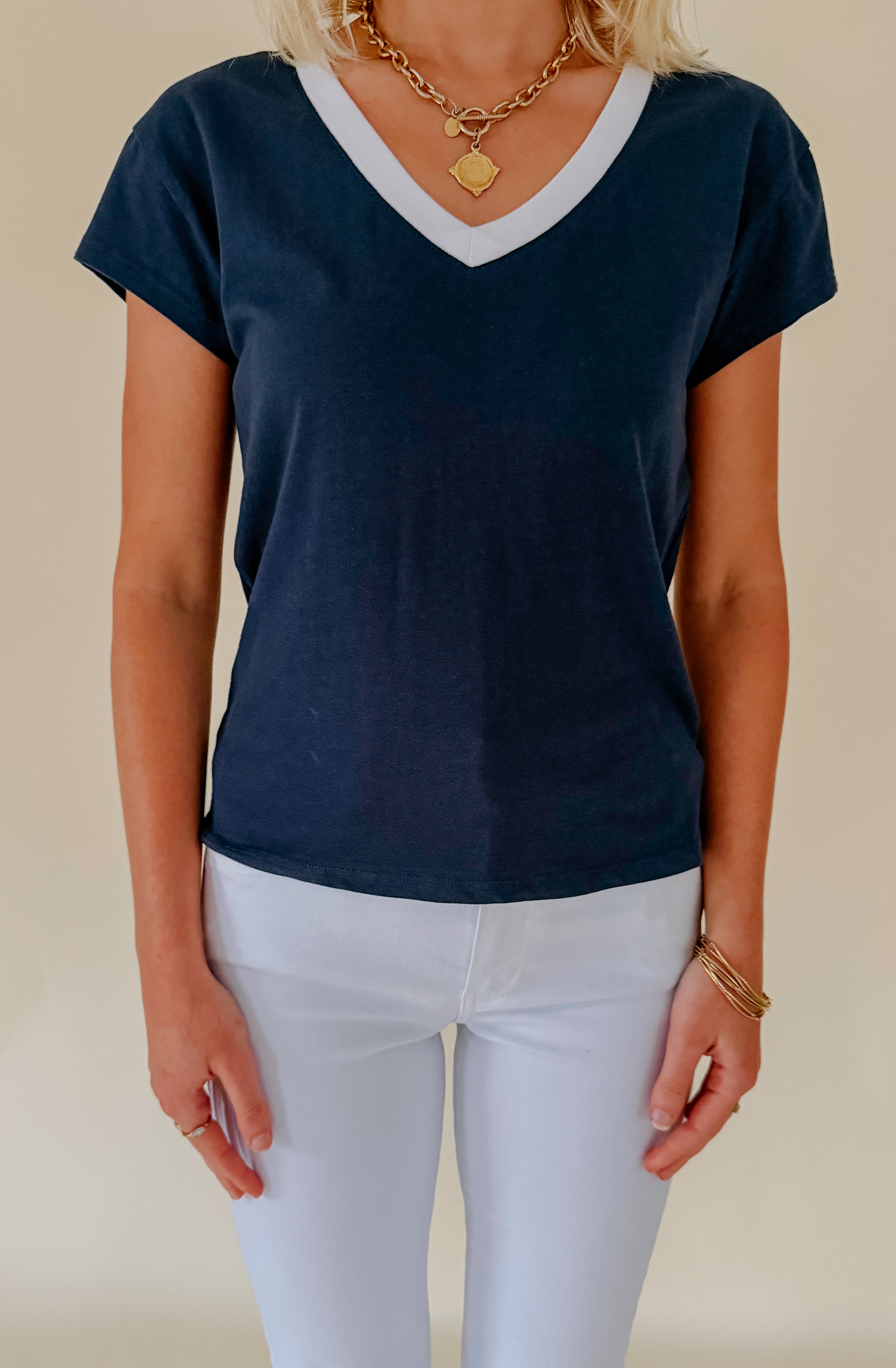 Z SUPPLY MODERN COLORBLOCKED V NECK TEE