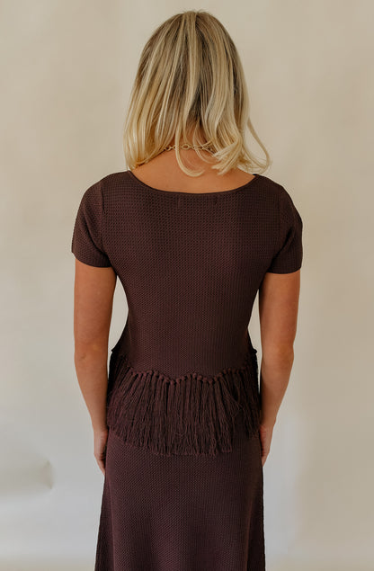 ENGLISH FACTORY FRINGE SHORT SLEEVE KNIT TOP