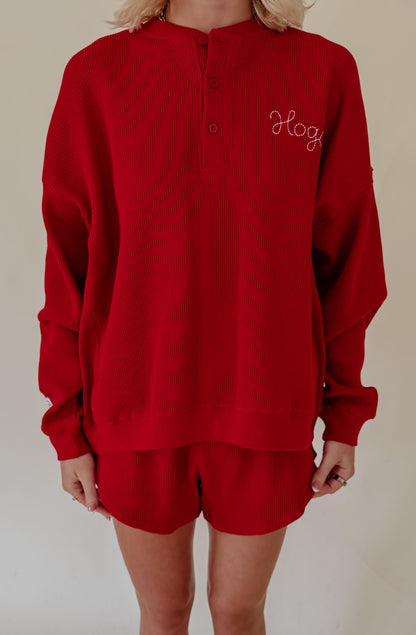 HOGS EMBROIDRED WAFFLE HENLEY