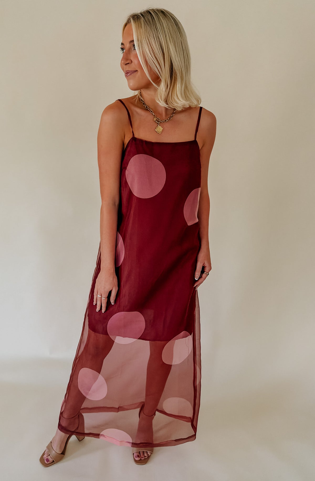 MAROON SHEER MIDI DRESS