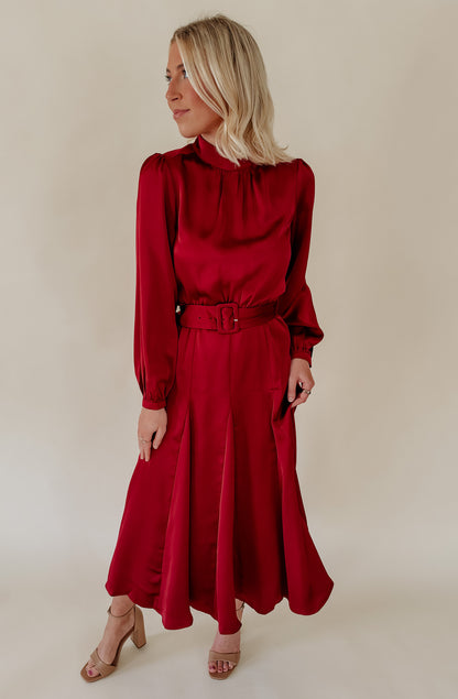 HOLIDAY PARTY BELTED MIDI DRESS