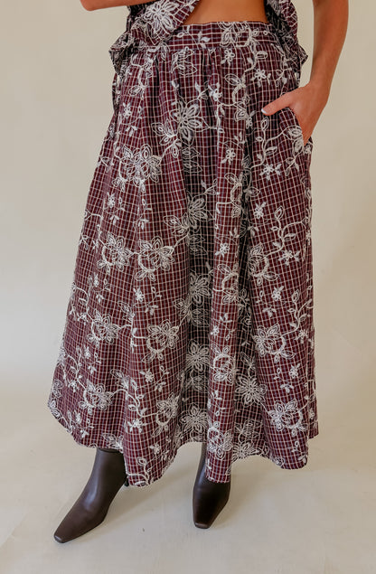 THROUGH THE GRAPEVINE EMBROIDERED MIDI SKIRT