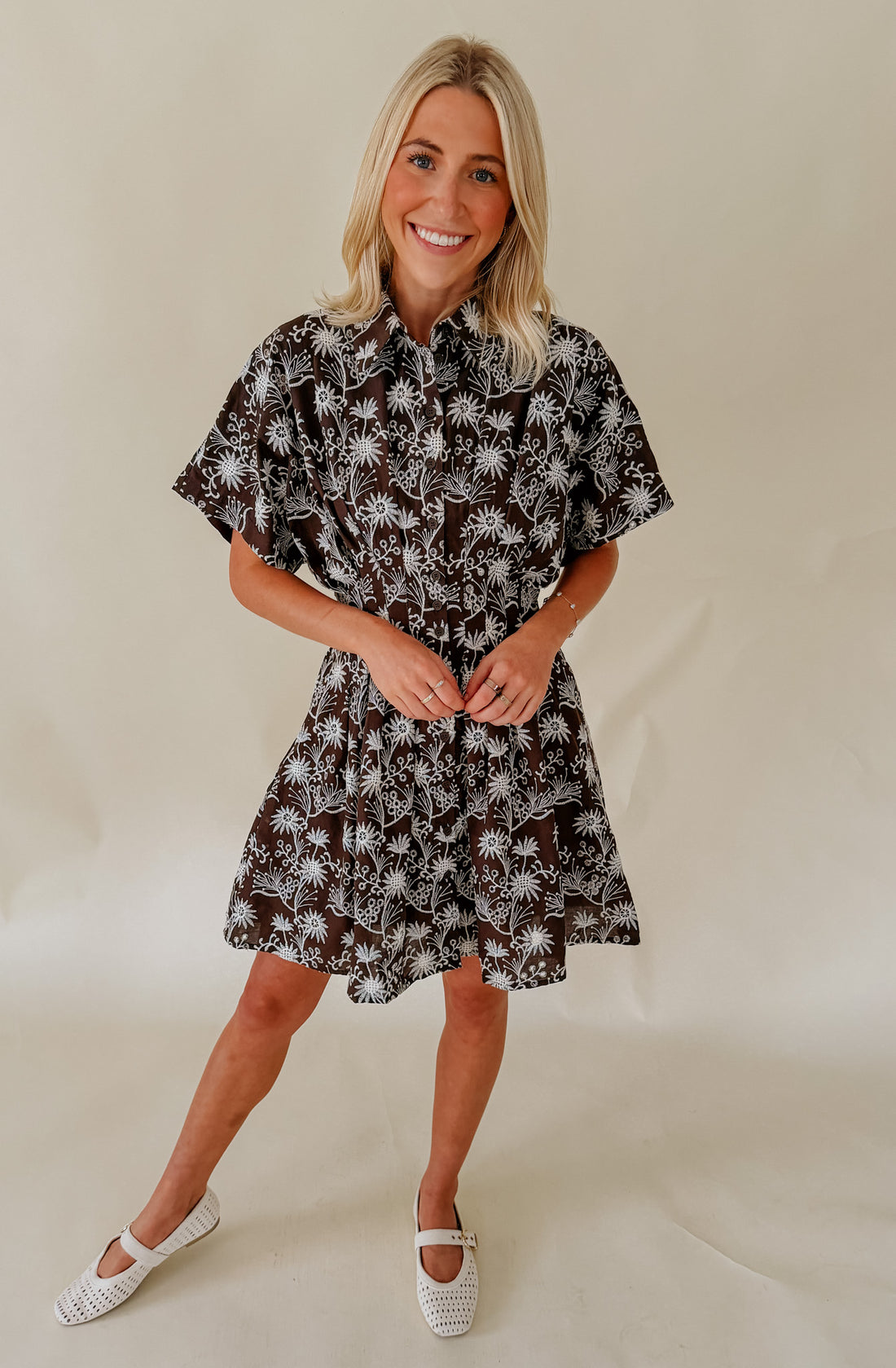 COCOA BLOOMS EMBROIDERED DRESS