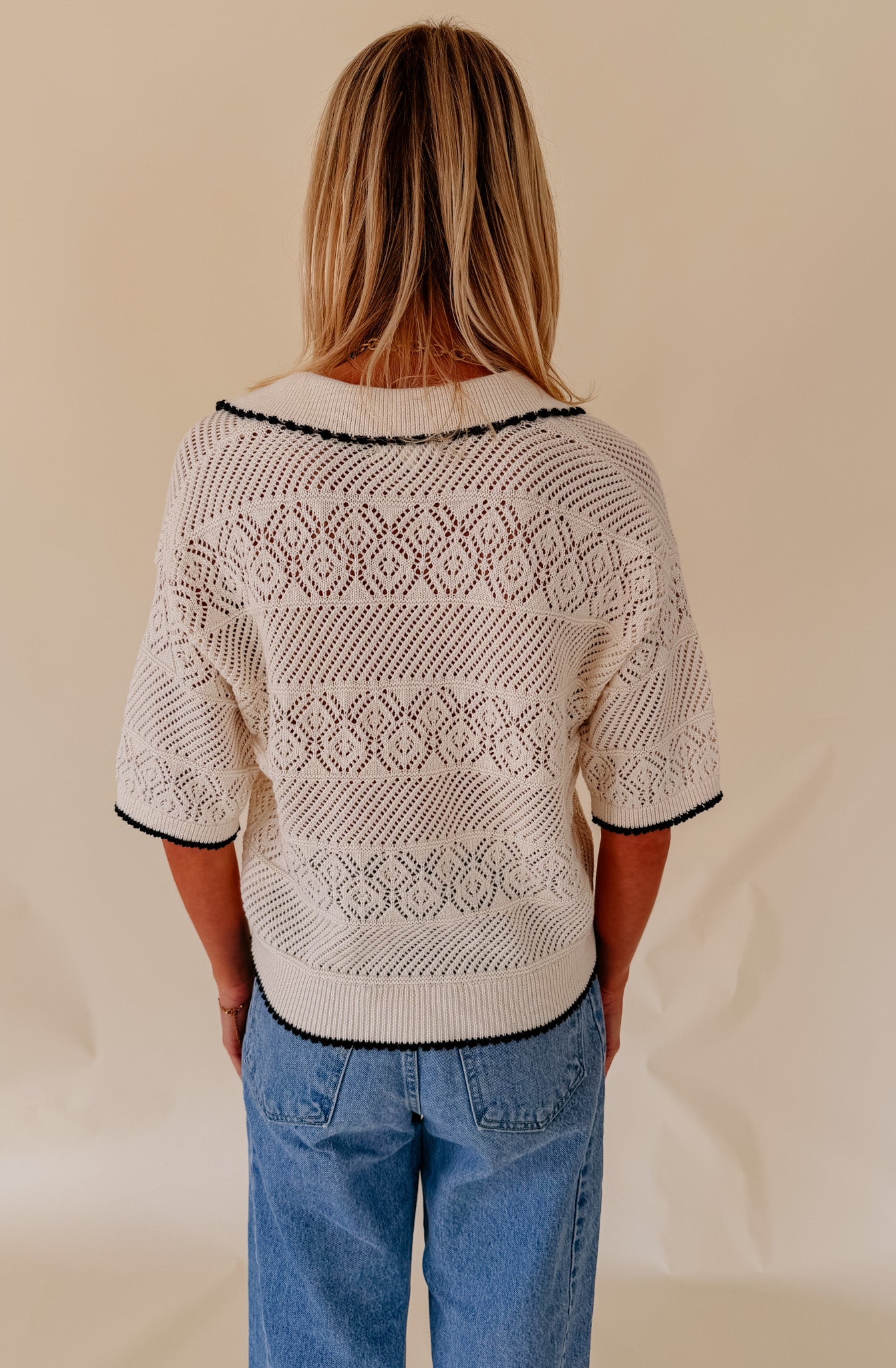 Z SUPPLY DENMAN CROCHET POLO SWEATER