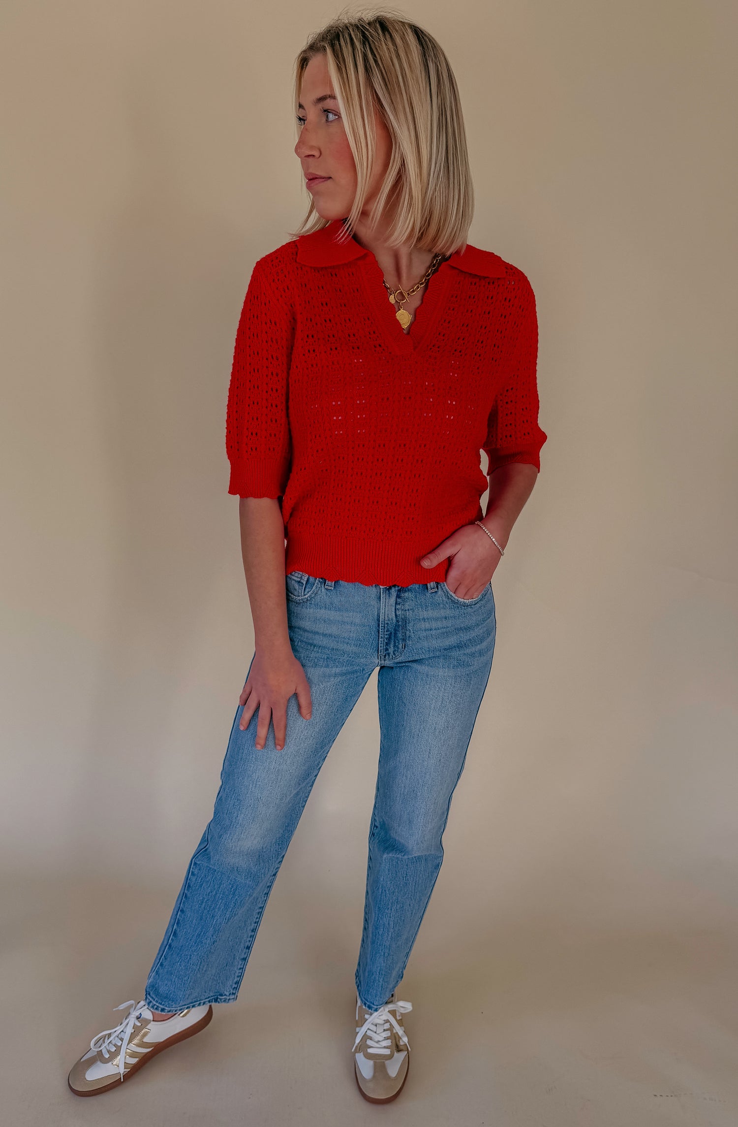 RED-Y OR NOT COLLARED SWEATER